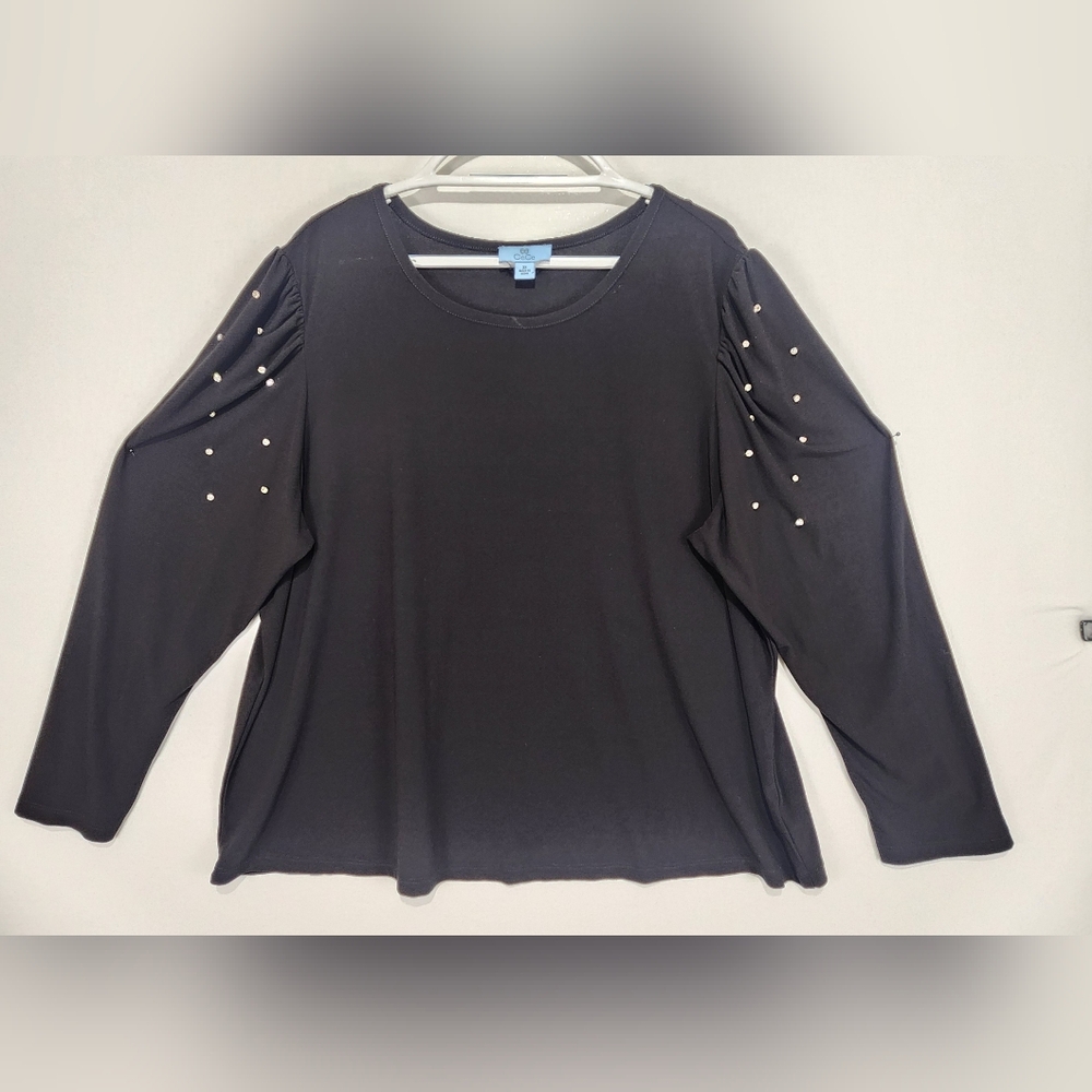 CeCe‎ Women's Elegant Black Long Sleeve Top with Rhinestone Accents Size 3X